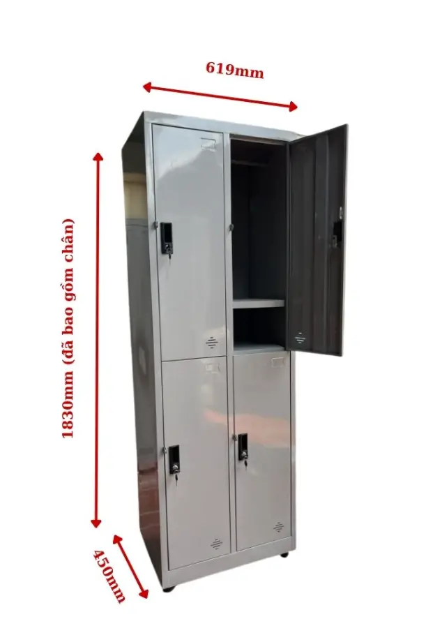 Cận cảnh thiết kế nguyên khối của tủ locker 4 ngăn màu ghi xám