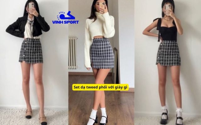 Set dạ tweed phối với giày gì