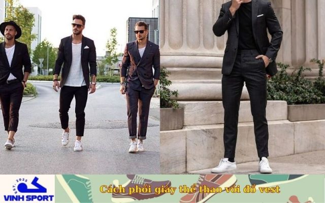Cách phối giày thể thao với đồ vest